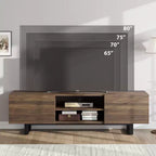 Industrial TV Stand for 75 Inch, Natural Entertainment Center with 2 Drawers and Heavy Duty Support Leg, Wooden Media Cabinet TV Console Table