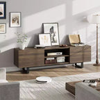 Industrial TV Stand for 75 Inch, Natural Entertainment Center with 2 Drawers and Heavy Duty Support Leg, Wooden Media Cabinet TV Console Table