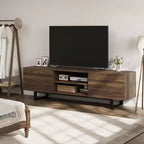 Industrial TV Stand for 75 Inch, Natural Entertainment Center with 2 Drawers and Heavy Duty Support Leg, Wooden Media Cabinet TV Console Table