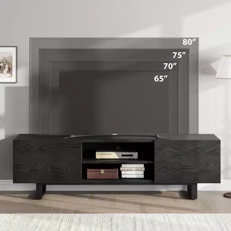 Industrial TV Stand for 75 Inch, Natural Entertainment Center with 2 Drawers and Heavy Duty Support Leg, Wooden Media Cabinet TV Console Table