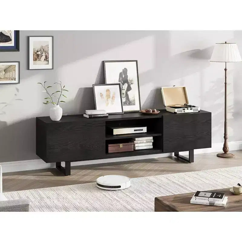 Industrial TV Stand for 75 Inch, Natural Entertainment Center with 2 Drawers and Heavy Duty Support Leg, Wooden Media Cabinet TV Console Table