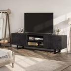 Industrial TV Stand for 75 Inch, Natural Entertainment Center with 2 Drawers and Heavy Duty Support Leg, Wooden Media Cabinet TV Console Table