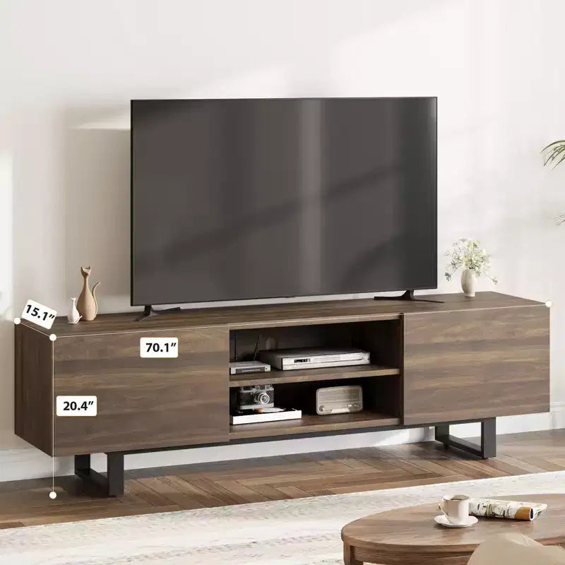 Industrial TV Stand for 75 Inch, Natural Entertainment Center with 2 Drawers and Heavy Duty Support Leg, Wooden Media Cabinet TV Console Table