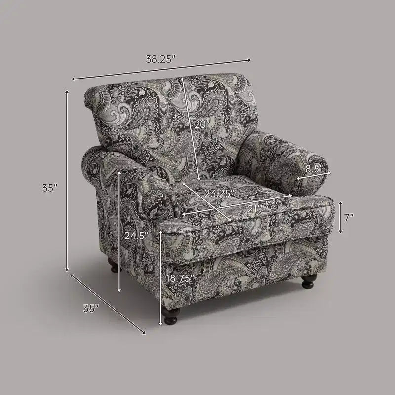 Floral Upholstered Chair - Chenille Fabric,Cozy Lounge Chair for Living Room, Bedroom, or Office