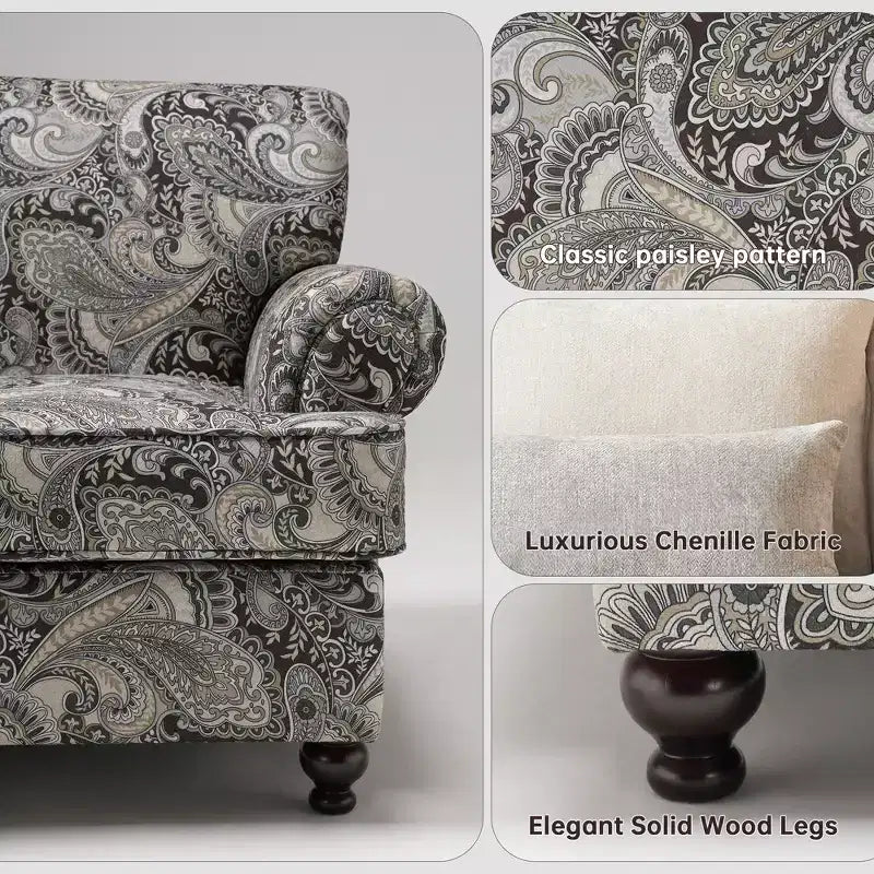 Bloemen gestoffeerde stoel - chenille stof, gezellige loungestoel voor woonkamer, slaapkamer of kantoor