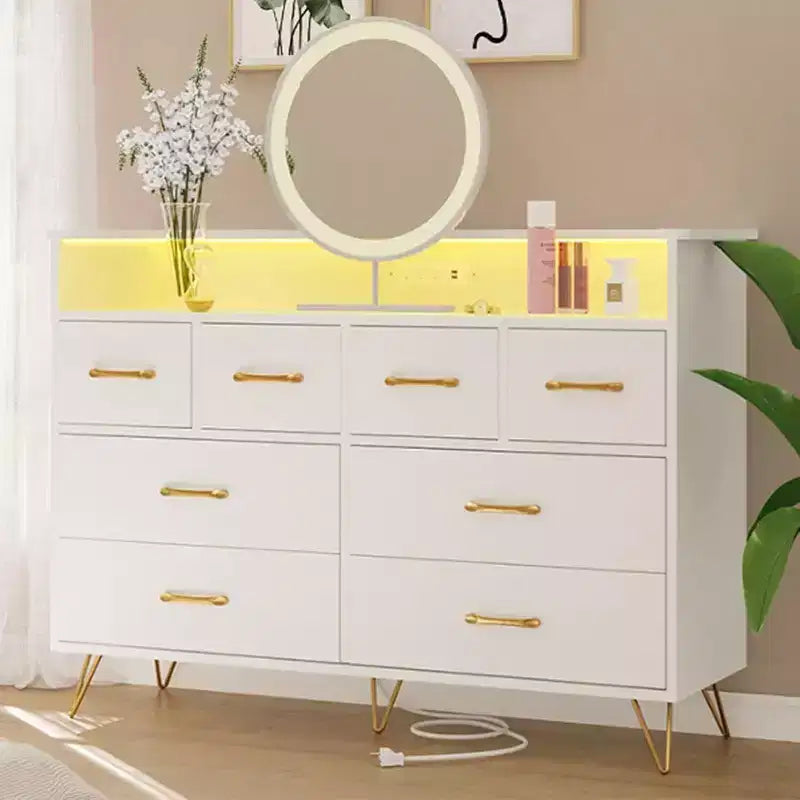 8-Schubladen Kommode TV-Ständer mit Ladestation - Schwarzes Aufbewahrungs-Entertainment-Center für Schlafzimmer & Wohnzimmer