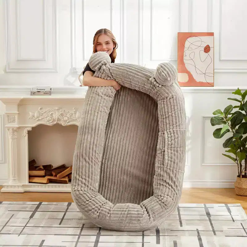 Menschliches Hundebett, 71''x45''x12'' großes Hundebett mit Decke, Aufbewahrungstaschen, tragbarer Griff, abnehmbarer Bezug, Haustierbett in Menschengröße für Erwachsene