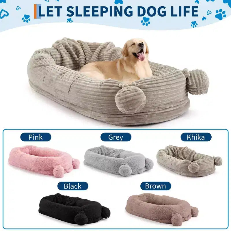 Menschliches Hundebett, 71''x45''x12'' großes Hundebett mit Decke, Aufbewahrungstaschen, tragbarer Griff, abnehmbarer Bezug, Haustierbett in Menschengröße für Erwachsene