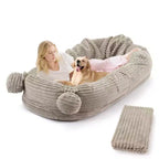 Menschliches Hundebett, 71''x45''x12'' großes Hundebett mit Decke, Aufbewahrungstaschen, tragbarer Griff, abnehmbarer Bezug, Haustierbett in Menschengröße für Erwachsene