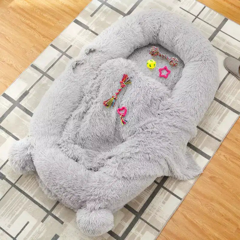 Menschliches Hundebett, 71''x45''x12'' großes Hundebett mit Decke, Aufbewahrungstaschen, tragbarer Griff, abnehmbarer Bezug, Haustierbett in Menschengröße für Erwachsene