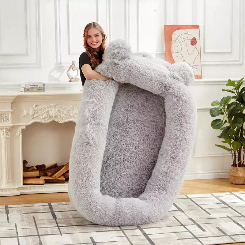 Menschliches Hundebett, 71''x45''x12'' großes Hundebett mit Decke, Aufbewahrungstaschen, tragbarer Griff, abnehmbarer Bezug, Haustierbett in Menschengröße für Erwachsene