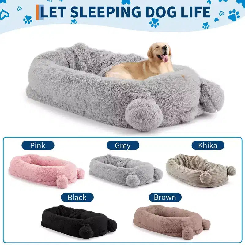 Menschliches Hundebett, 71''x45''x12'' großes Hundebett mit Decke, Aufbewahrungstaschen, tragbarer Griff, abnehmbarer Bezug, Haustierbett in Menschengröße für Erwachsene