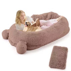 Menschliches Hundebett, 71''x45''x12'' großes Hundebett mit Decke, Aufbewahrungstaschen, tragbarer Griff, abnehmbarer Bezug, Haustierbett in Menschengröße für Erwachsene