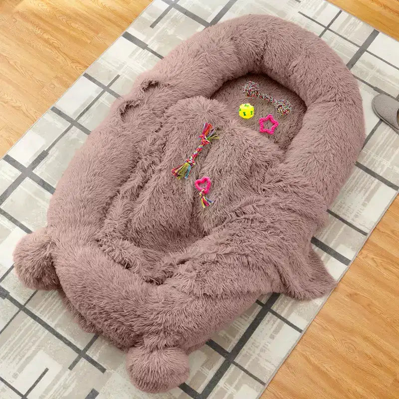 Menschliches Hundebett, 71''x45''x12'' großes Hundebett mit Decke, Aufbewahrungstaschen, tragbarer Griff, abnehmbarer Bezug, Haustierbett in Menschengröße für Erwachsene