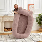 Menschliches Hundebett, 71''x45''x12'' großes Hundebett mit Decke, Aufbewahrungstaschen, tragbarer Griff, abnehmbarer Bezug, Haustierbett in Menschengröße für Erwachsene