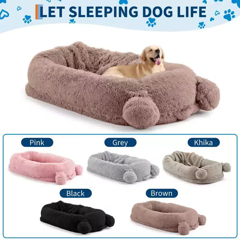 Menschliches Hundebett, 71''x45''x12'' großes Hundebett mit Decke, Aufbewahrungstaschen, tragbarer Griff, abnehmbarer Bezug, Haustierbett in Menschengröße für Erwachsene