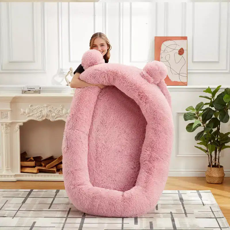 Menschliches Hundebett, 71''x45''x12'' großes Hundebett mit Decke, Aufbewahrungstaschen, tragbarer Griff, abnehmbarer Bezug, Haustierbett in Menschengröße für Erwachsene