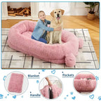 Menschliches Hundebett, 71''x45''x12'' großes Hundebett mit Decke, Aufbewahrungstaschen, tragbarer Griff, abnehmbarer Bezug, Haustierbett in Menschengröße für Erwachsene