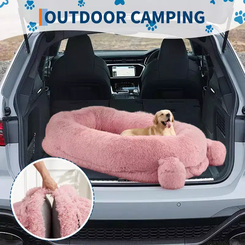 Menschliches Hundebett, 71''x45''x12'' großes Hundebett mit Decke, Aufbewahrungstaschen, tragbarer Griff, abnehmbarer Bezug, Haustierbett in Menschengröße für Erwachsene