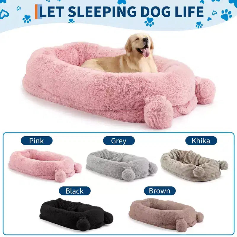 Menschliches Hundebett, 71''x45''x12'' großes Hundebett mit Decke, Aufbewahrungstaschen, tragbarer Griff, abnehmbarer Bezug, Haustierbett in Menschengröße für Erwachsene