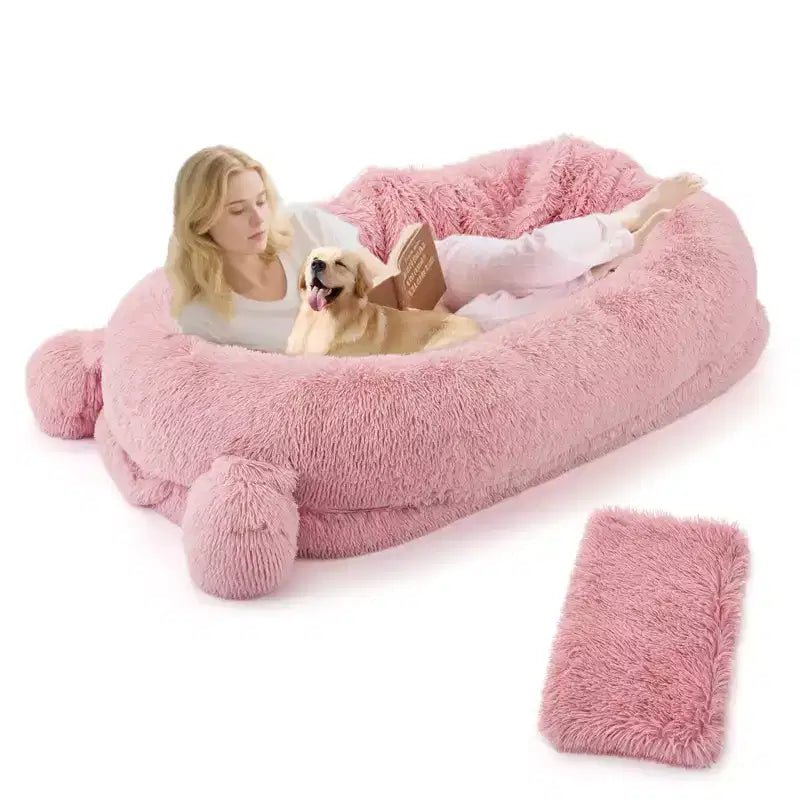Menschliches Hundebett, 71''x45''x12'' großes Hundebett mit Decke, Aufbewahrungstaschen, tragbarer Griff, abnehmbarer Bezug, Haustierbett in Menschengröße für Erwachsene