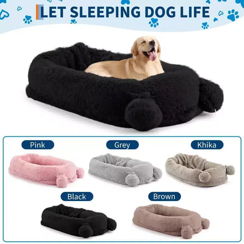 Menschliches Hundebett, 71''x45''x12'' großes Hundebett mit Decke, Aufbewahrungstaschen, tragbarer Griff, abnehmbarer Bezug, Haustierbett in Menschengröße für Erwachsene