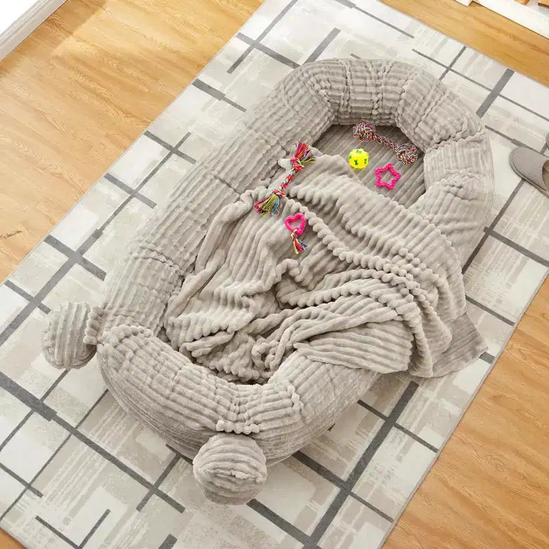 Menschliches Hundebett, 71''x45''x12'' großes Hundebett mit Decke, Aufbewahrungstaschen, tragbarer Griff, abnehmbarer Bezug, Haustierbett in Menschengröße für Erwachsene