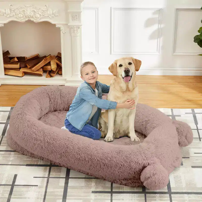 Human Dog Bed, 71''x45''x12'' Large Dog Bed with Blanket, Storage Pockets, Portable Handle, Removable Cover, Human Size Pet Bed for Adult