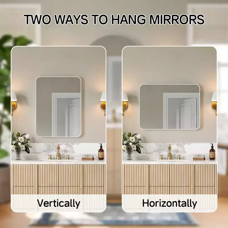 Mat Banyo Aynası, Lavabo Üstü İçin Yuvarlatılmış Dikdörtgen Makyaj Aynası, Duvar Aynası, HD Temperli Cam ve Paslanmaz Alüminyum Çerçeve
