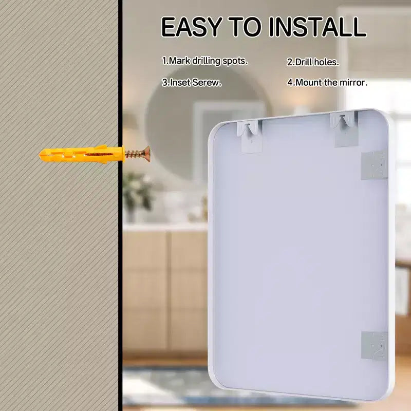 Mat Banyo Aynası, Lavabo Üstü İçin Yuvarlatılmış Dikdörtgen Makyaj Aynası, Duvar Aynası, HD Temperli Cam ve Paslanmaz Alüminyum Çerçeve