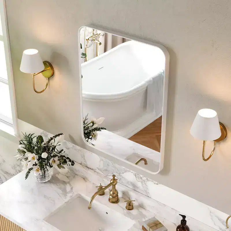 Mat Banyo Aynası, Lavabo Üstü İçin Yuvarlatılmış Dikdörtgen Makyaj Aynası, Duvar Aynası, HD Temperli Cam ve Paslanmaz Alüminyum Çerçeve