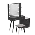 Tavolo da trucco in truciolato rivestito in lino bianco con gambe in legno massello e rifiniture in ottone, pannello LED a tre tonalità