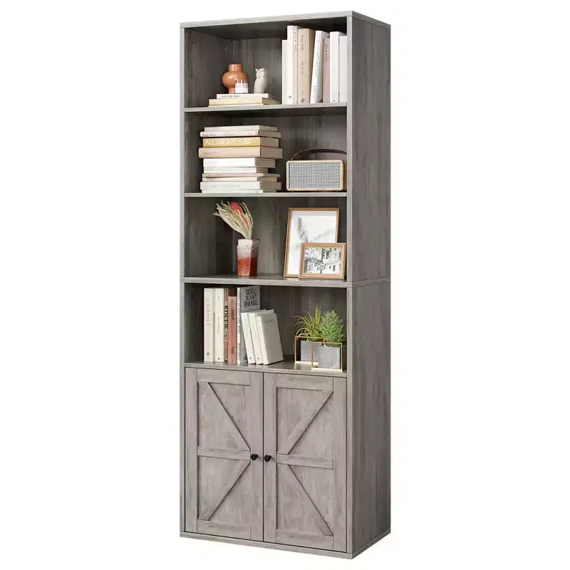 71,4 cm hoher Bauernhaus 6-Regal Holzbuchschrank mit Türen, Industrielle Vitrine für Schlafzimmer, Wohnzimmer & Büro