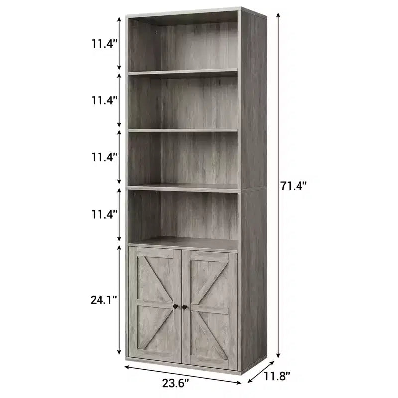 71,4 cm hoher Bauernhaus 6-Regal Holzbuchschrank mit Türen, Industrielle Vitrine für Schlafzimmer, Wohnzimmer & Büro