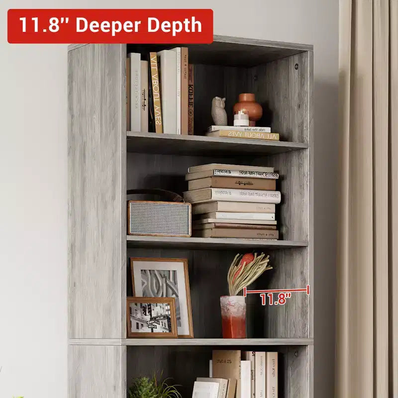 71,4 cm hoher Bauernhaus 6-Regal Holzbuchschrank mit Türen, Industrielle Vitrine für Schlafzimmer, Wohnzimmer & Büro