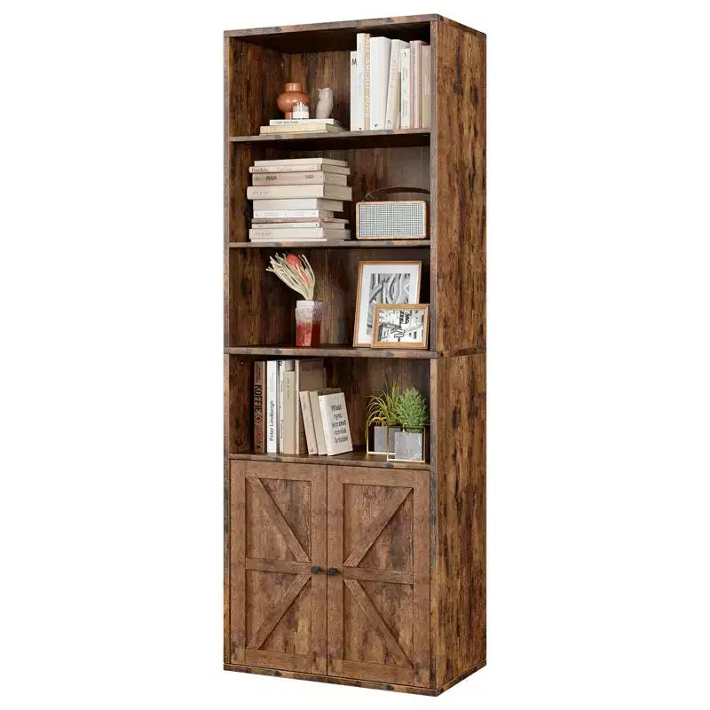 71,4 cm hoher Bauernhaus 6-Regal Holzbuchschrank mit Türen, Industrielle Vitrine für Schlafzimmer, Wohnzimmer & Büro