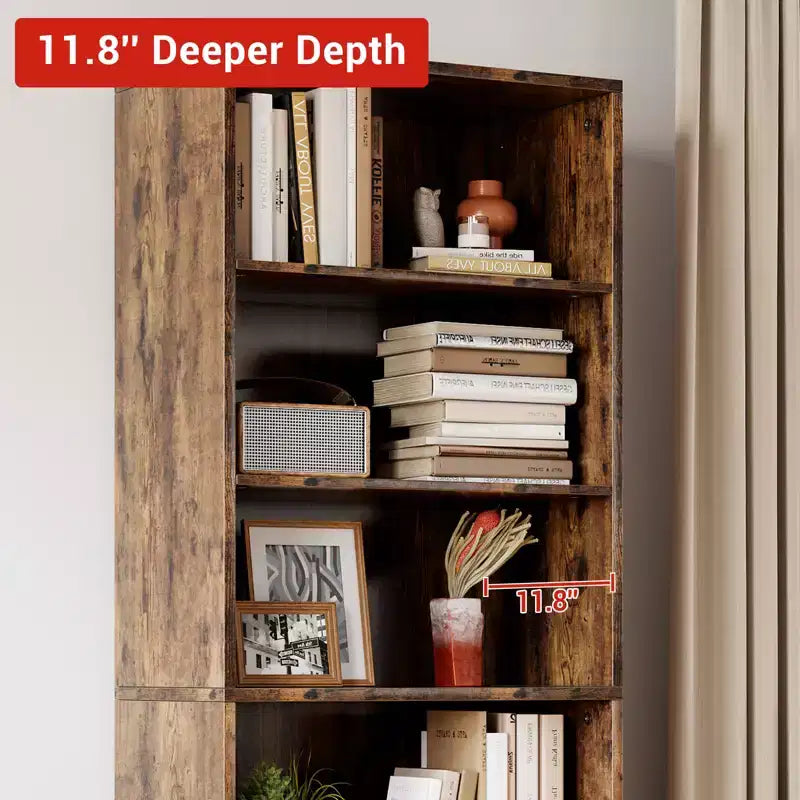 71,4 cm hoher Bauernhaus 6-Regal Holzbuchschrank mit Türen, Industrielle Vitrine für Schlafzimmer, Wohnzimmer & Büro