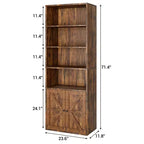 71,4 cm hoher Bauernhaus 6-Regal Holzbuchschrank mit Türen, Industrielle Vitrine für Schlafzimmer, Wohnzimmer & Büro