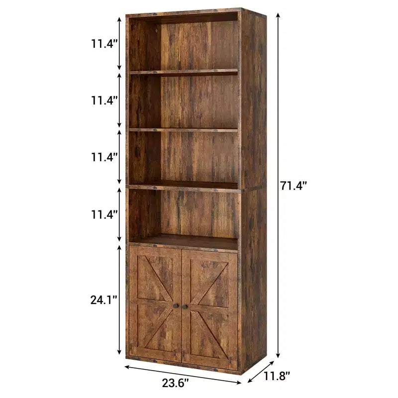 71,4 cm hoher Bauernhaus 6-Regal Holzbuchschrank mit Türen, Industrielle Vitrine für Schlafzimmer, Wohnzimmer & Büro