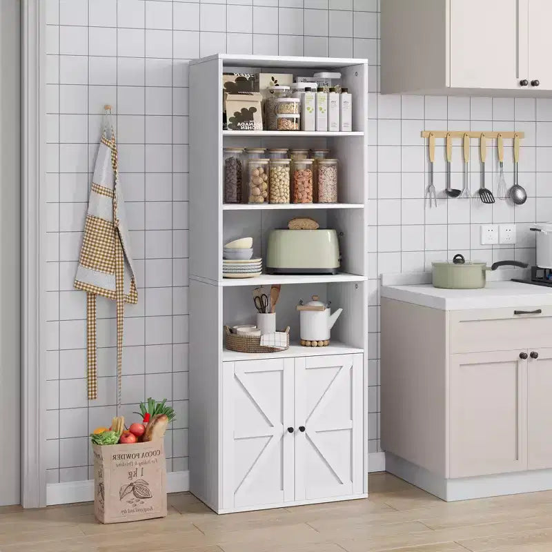 71,4 cm hoher Bauernhaus 6-Regal Holzbuchschrank mit Türen, Industrielle Vitrine für Schlafzimmer, Wohnzimmer & Büro