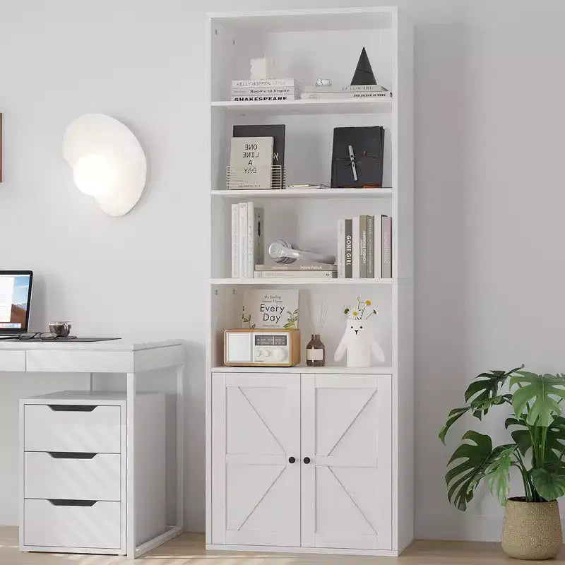 71,4 cm hoher Bauernhaus 6-Regal Holzbuchschrank mit Türen, Industrielle Vitrine für Schlafzimmer, Wohnzimmer & Büro