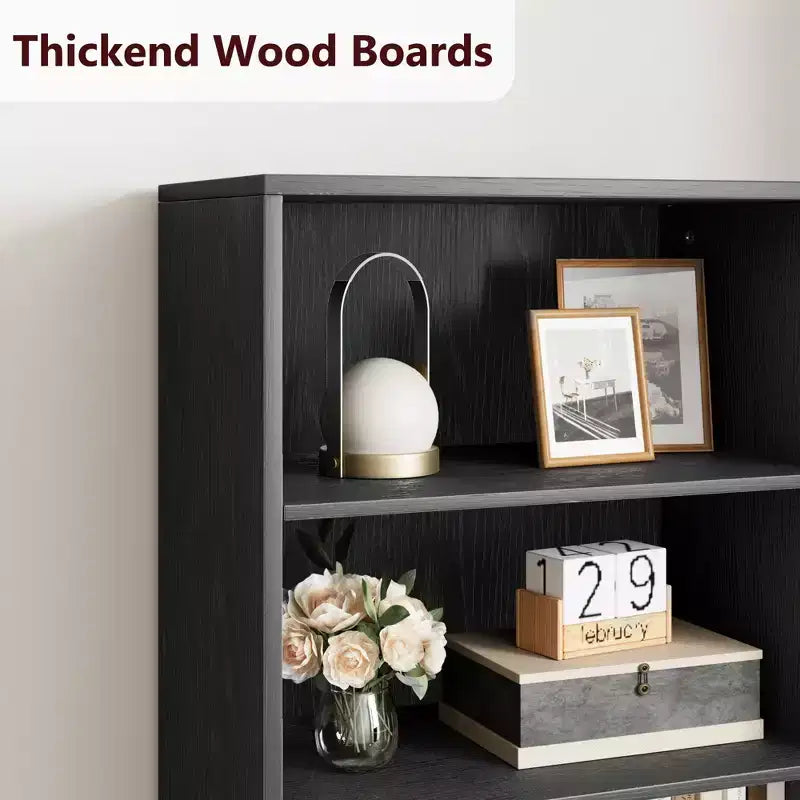 71.4 Tall Farmhouse 6-Shelf Wooden Bookcase with Doors, Industrial Display Storage for Bedroom, Living Room & Office