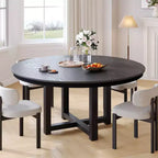 Table à manger ronde en bois massif de ferme de 52", base en croix X, 6 places, noire  
