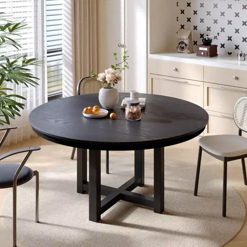 52" Round Solid Wood Farmhouse Dining Table, Cross X Base, Seats 6, Black