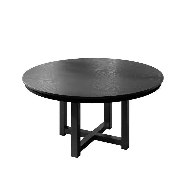 52" Round Solid Wood Farmhouse Dining Table, Cross X Base, Seats 6, Black