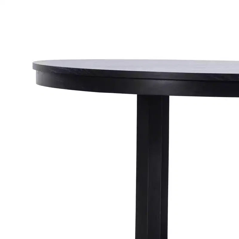 Table à manger ronde en bois massif de ferme de 52", base en croix X, 6 places, noire  