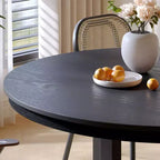 Table à manger ronde en bois massif de ferme de 52", base en croix X, 6 places, noire  