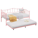 Metall Twin Tagesbett, Twin-Size Tagesbett mit ausziehbarem Bett und Kopfteil, Metallsofabettgestell mit Stahl-Lattenrost für Wohnzimmer, Schlafzimmer