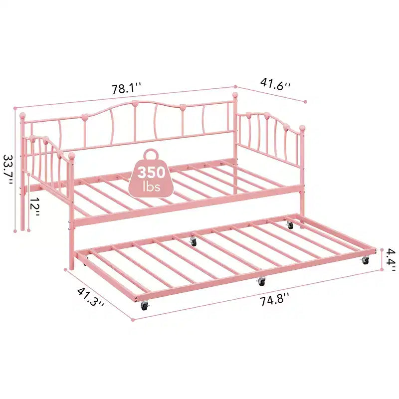 Metall Twin Tagesbett, Twin-Size Tagesbett mit ausziehbarem Bett und Kopfteil, Metallsofabettgestell mit Stahl-Lattenrost für Wohnzimmer, Schlafzimmer