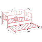 Metall Twin Tagesbett, Twin-Size Tagesbett mit ausziehbarem Bett und Kopfteil, Metallsofabettgestell mit Stahl-Lattenrost für Wohnzimmer, Schlafzimmer